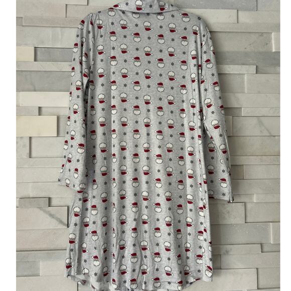INK + IVY NWT Santa Faces Button Down Shirttail Hem Nightshirt Pajamas Gray L - Picture 4 of 7
